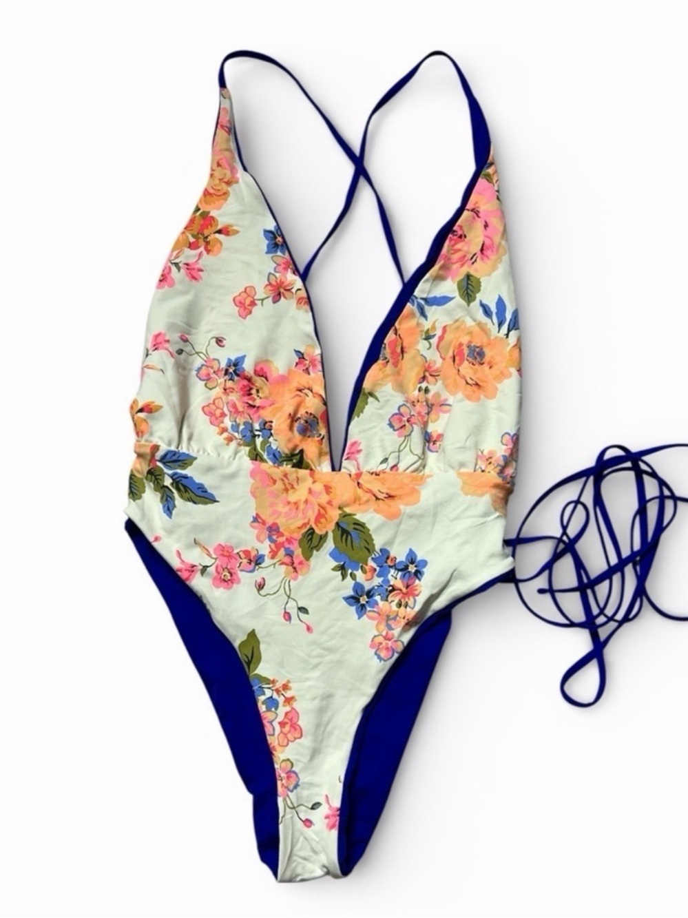 Maaji Safari Reversible One Piece Swimsuit Floral Criss Cross Back Tie Side